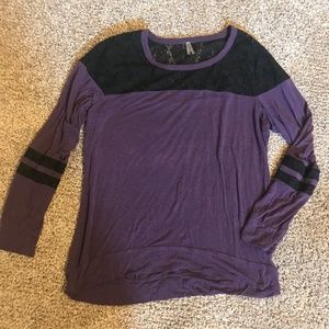 Vanity Purple black lace long sleeve shirt Sz XL